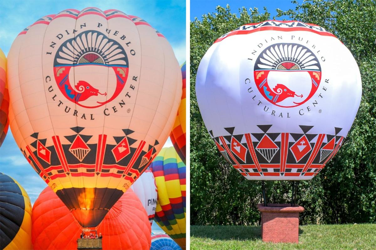 custom inflatable hot air shape replica next to image of hot air balloon