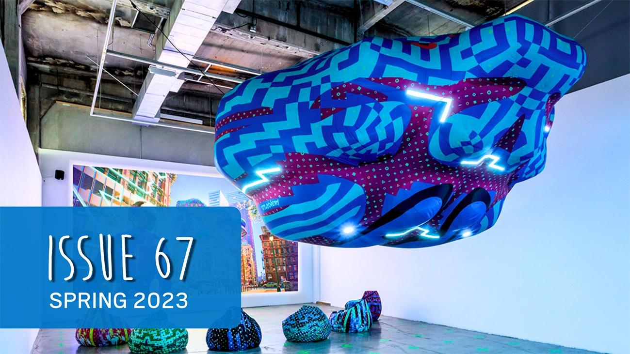 issue 67 cover featuring custom inflatable brain display