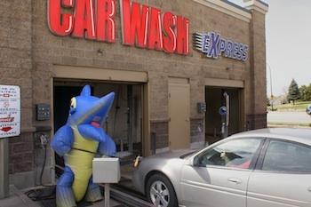 Inflatable Marlin Costume at Car Wash Location