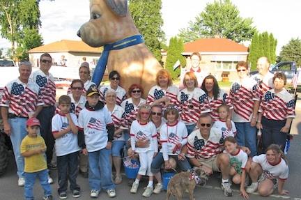 Inflatable Dog Mascot at Fourth of July Parade
