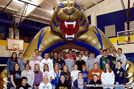 Students with Leonard's Inflatable Tiger Sports Tunnel