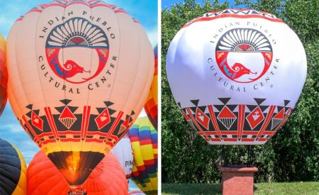 custom inflatable hot air shape replica next to image of hot air balloon