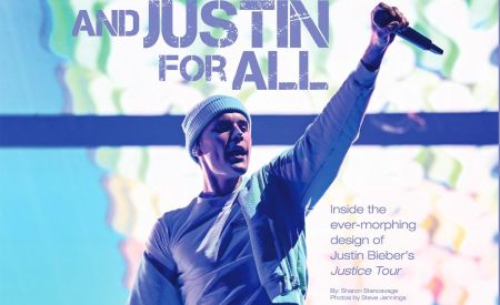 Justin Bieber on top of custom inflatable airplane during Justice tour